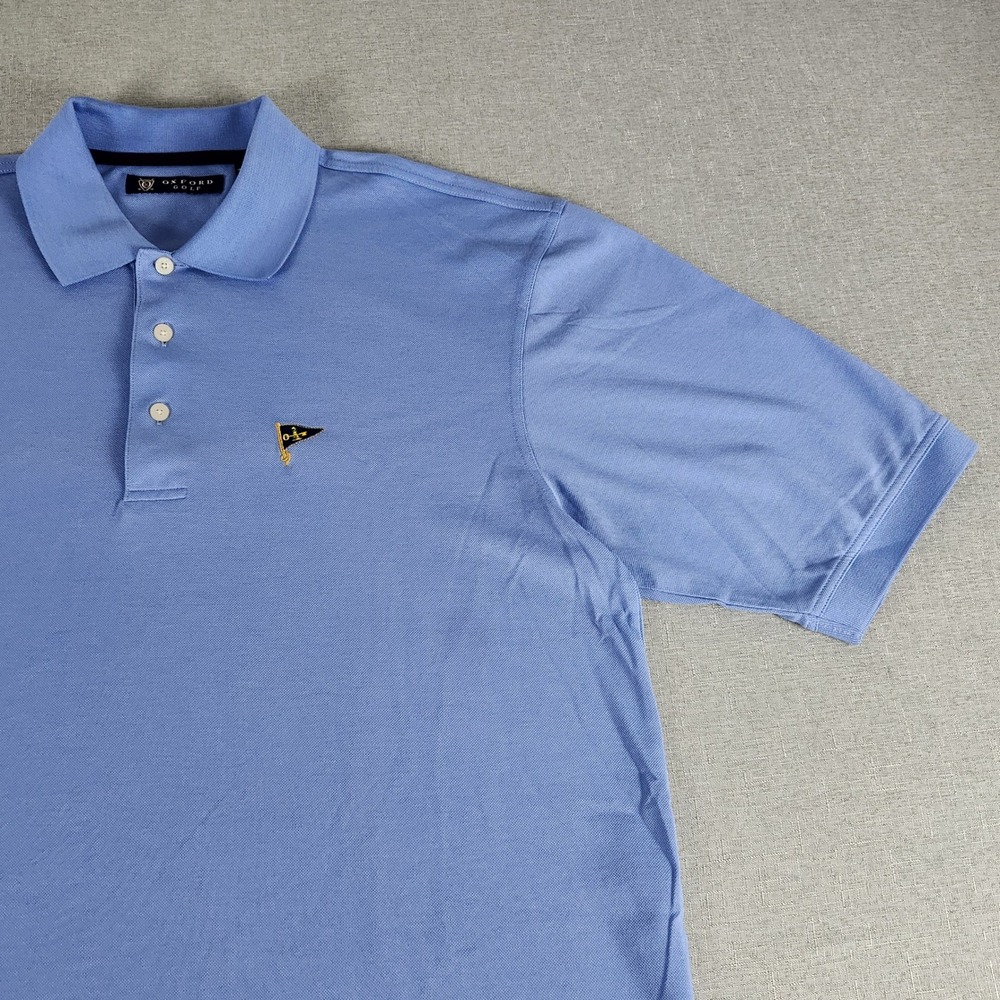 NWOT Oxford Golf Men Large Blue Polo Shirt Mercerized Cotton Embroidered Flag